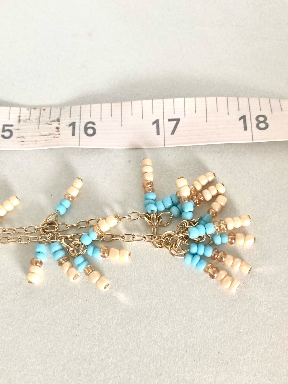 Jessica Simpson Gold-Tone preloved Necklace Turquoise Cream tone Bead Tassels - Picture 8 of 9